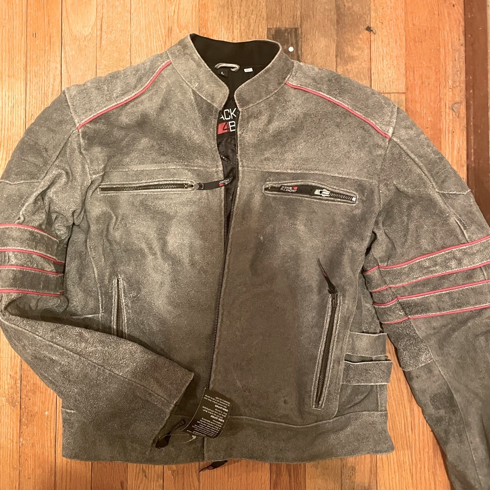 Jackets 4 Bikes NWT Mens Motorcycle Suede Leather Jacket - Gray, Medium, Armored